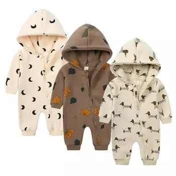 Флисовые хлопковые детские комбинезоны с капюшоном для новорожденных, одежда для маленьких мальчиков и девочек, осенний комбинезон для малышей, одежда для младенцев, детский цельный предмет 59 бежевый