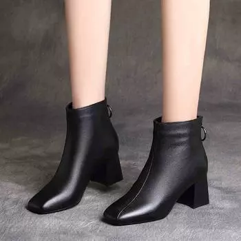 Флисовые короткие ботинки женские толстые документальные ботинки Флисовые ботинки Martin 2024 зимние новые квадратные ботинки на среднем каблуке женские хлопковые 35