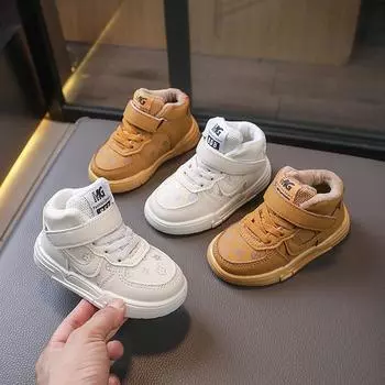 Флисовые кроссовки, два хлопковых средних и маленьких детских универсальных кроссовок для катания на доске, повседневная обувь для мальчиков и девочек, хлопковая обувь 21