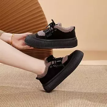 Флисовые кроссовки женские зимние новые универсальные модные хлопковые туфли женские школьные туфли MRT 35 чёрный