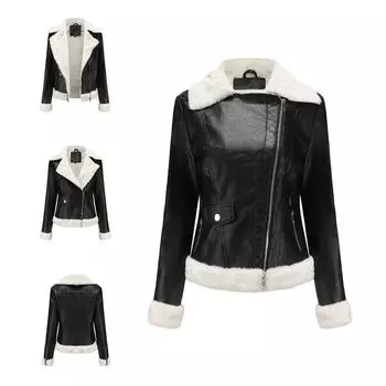 Флисовые лоскутные пальто из искусственной кожи, женские зимние утепленные меховые короткие пальто из искусственной кожи, женские свободные уличные винтажные куртки S чёрный