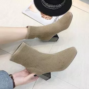 Флисовые носки ботинки Martin женские ботинки тонкие ботинки новые вязаные женские туфли пуля высокие каблуки короткие ботинки осенние и зимние прочные ботинки мода 34