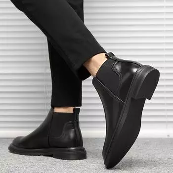 Флисовые осенние и зимние ботинки Martin, мужские кожаные ботинки, британские короткие ботинки с рукавами, мужская обувь, корейская версия, модные ботинки S08-C 41 чёрный