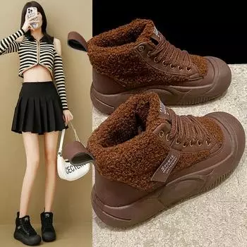 Флисовые сапоги для зимы женские 2025 года, осень и зима, новые универсальные, интернет-знаменитости, теплые, короткие ботинки Martin на платформе, хлопковая обувь 35