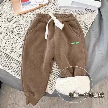 Флисовые штаны для мальчиков, зимние детские утепленные спортивные штаны, термоштаны из интегрированного флиса для детей, повседневные брюки для детей среднего и старшего возраста 90cm (recommended height 70-82)