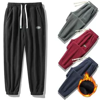 Флисовые штаны осень и зима ноги плюс удобрения плюс размер свободные спортивные теплые флисовые штаны 8XL чёрный