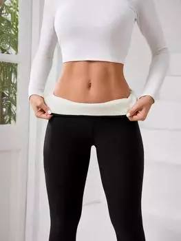 Флисовые теплые леггинсы для женщин, однотонные, с высокой талией, эластичные, плотные леггинсы, женские термоколготки, брюки S