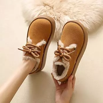 Флисовые теплые низкие модные повседневные зимние ботинки на широкую ногу, толстые хлопковые ботинки со шнуровкой на толстой подошве 35