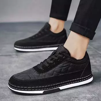 Флисовые теплые низкие зимние ботинки мужские осенне-зимние новые с плоской подошвой нескользящие износостойкие утолщенные ботинки для катания на доске повседневная хлопковая обувь 39