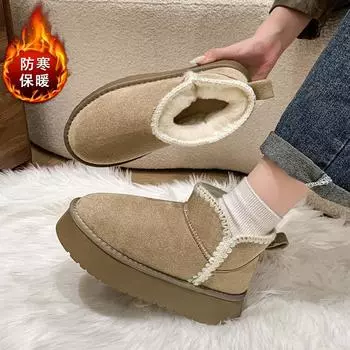 Флисовые теплые зимние ботинки на толстой подошве 2024 года, утолщенные ботинки из хлопка с одной педалью, зимние короткие ботинки Northeast с мехом, женские 35 малиновый