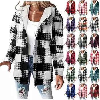 Флисовые толстовки с капюшоном для женщин, теплая толстовка с принтом, на пуговицах, на шнурке, с капюшоном, куртка, пальто L чёрный