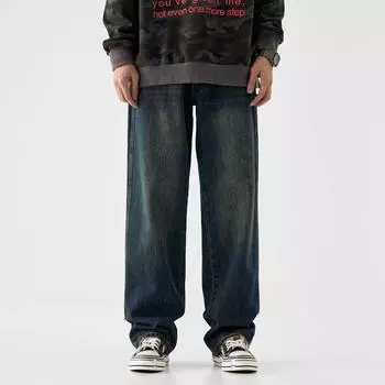 Флисовые Утепленные Джинсы Мужские Уличные Хип-Хоп Свободные Прямые Драпированные Ретро Широкие Штанины 28