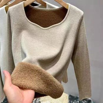 Флисовые утепленные вязаные свитера, женские однотонные термобелье, топы, женские зимние модные рубашки с глубоким вырезом S белый