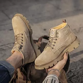 Флисовые утолщенные ботинки Martin, мужские кожаные ботинки, модные повседневные высокие туфли, зимняя новая мужская обувь 39 жёлтый