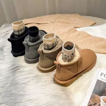 Флисовые утолщенные меховые интегрированные зимние ботинки Новые интернет-знаменитости Та же деревня Сангпо Хлопковая обувь для женщин 35 чёрный