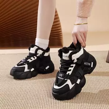 Флисовые утолщенные папины туфли женские зимние новые утепленные повседневные спортивные туфли женские хлопковые туфли 35 чёрный