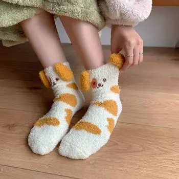 Флисовые утолщенные плюшевые носки с длинными ушками для собак средней длины женские носки милые носки-тапочки рождественские носки A
