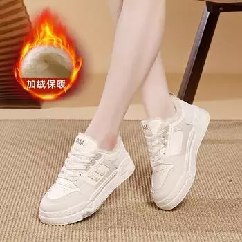 Флисовые утолщенные туфли для женщин, зимние новые повседневные белые туфли для женщин, теплые женские туфли из хлопка D 35