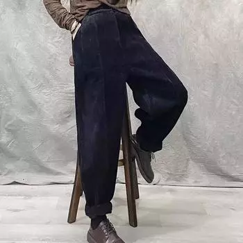 Флисовые утолщенные вельветовые прямые брюки женские 2024 года, новая теплая верхняя одежда большого размера на осень и зиму L зелёный