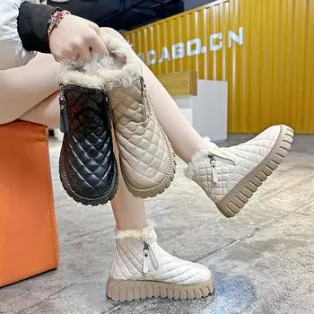 Флисовые утолщенные высокие хлопковые ботинки женские нескользящие зимние ботинки 2024 осень и зима студенческие универсальные трендовые ботинки 35 бежевый