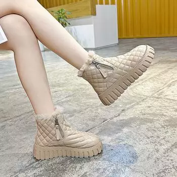 Флисовые утолщенные высокие хлопковые ботинки женские нескользящие зимние ботинки новые осенне-зимние студенческие универсальные модные ботинки 35 бежевый