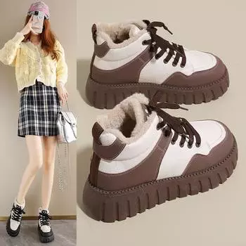Флисовые высокие белые туфли женские 2024 зимние новые студенческие туфли корейская версия теплых повседневных хлопковых туфель KT 2512-2 35