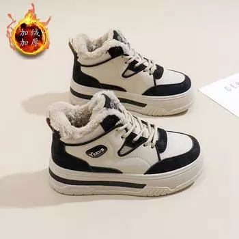 Флисовые высокие белые туфли женские 2024 зимние новые термообувь для женщин повседневная обувь из хлопка для студентов M018 35 хаки