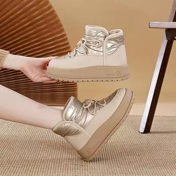 Флисовые высокие хлопковые ботинки на шнуровке для женщин, зимние, новые студенческие ботинки, корейская версия термообуви из хлопка для женщин T 35 хаки