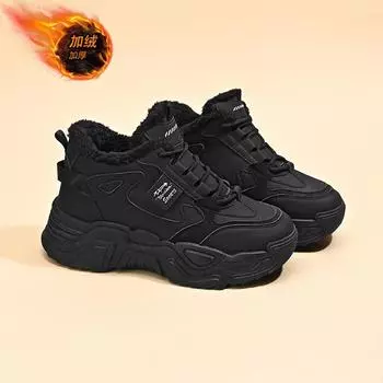 Флисовые высокие кроссовки для пап, женские, зимние, 2024, новая корейская версия, теплые кроссовки, увеличивающие рост, хлопковые туфли K819-5 35