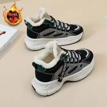 Флисовые высокие зимние ботинки для женщин 2024 года, новинка для студентов, корейская версия теплых повседневных хлопковых ботинок на платформе Q603 35 серый