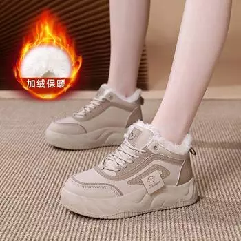 Флисовые высокие зимние ботинки женские зимние новые студенческие в Корейском стиле термообувь повседневная женская обувь хлопковая обувь MR 35 хаки