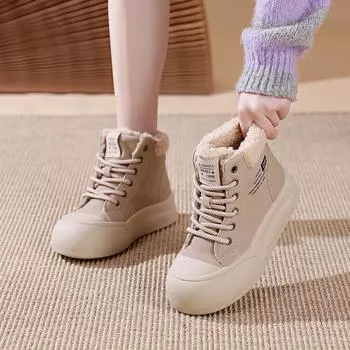 Флисовые высокие зимние ботинки женские зимние новые студенческие корейская версия термообувь повседневная обувь хлопковая обувь WS 35 хаки