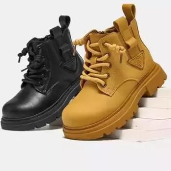 Флисовые высококачественные короткие ботинки, новые утолщенные нескользящие зимние теплые ботинки для мальчиков средней высоты, британские модные классные ботинки 26 чёрный