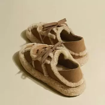 Флисовые зимние ботинки из хлопка, женские новые осенне-зимние повседневные ботинки на шнуровке, универсальные ботинки-бобы из овечьей шерсти 35