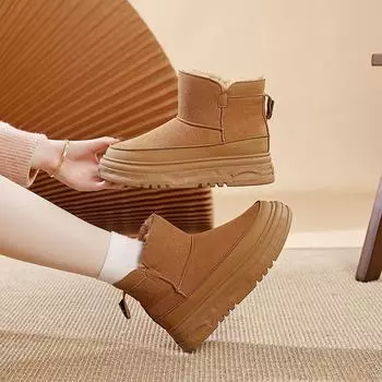 Флисовые зимние ботинки на толстой подошве, женские новые зимние флисовые утолщенные хлопковые ботинки, нескользящие зимние ботинки из хлопка RD 35 хаки