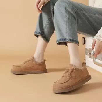 Флисовые зимние ботинки женские новые круглые утолщенные теплые толстые подошвы нескользящие повседневные модные пушистые хлопковые туфли 35