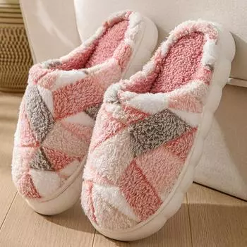 Флисовые зимние домашние тапочки для мужчин и женщин из хлопка, нескользящие тапочки для деревянного пола, модные контрастные цветные домашние тапочки 36-37