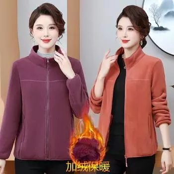 Флисовый бейсбольный костюм для мамы на осень и зиму, женская спортивная куртка, утолщенный флисовый свитер, свободная термокуртка XL бордовый