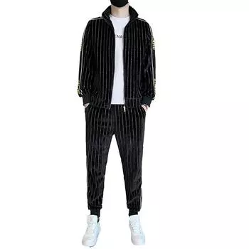 Флисовый и плотный костюм мужской весна-осень новый красивый модный спортивный свитер комплект из двух предметов M