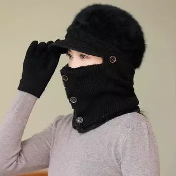 Флисовый шарф-капюшон женский модный теплый вязаный из кроличьей шерсти цельный головной убор для среднего и пожилого возраста separate hat.