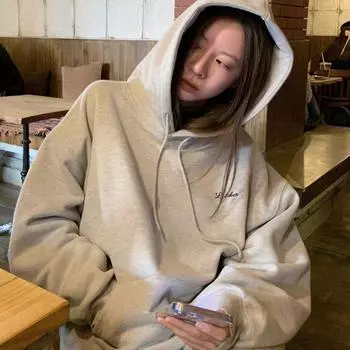 Флисовый свитер с капюшоном и длинными рукавами с принтом для женщин, новый стиль для поездок на работу, американская ретро-повседневная флисовая рубашка, топ, модный M