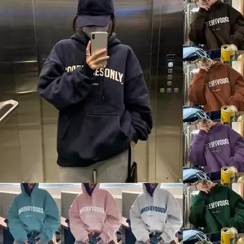 Флисовый свитер с капюшоном, женская осенне-зимняя новая свободная куртка с буквенным принтом, модная студенческая куртка с длинными рукавами M