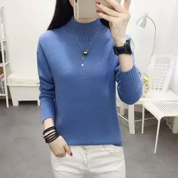 Флисовый свитер женский осень и зима плюс бархатный утолщенный студенческий свободный пуловер свитер полуводолазка нижняя рубашка женская S белый