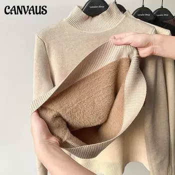 Флисовый свитер, женский зимний новый утолщенный цельный бархатный полуводолазка с норковым бархатным низом, модная рубашка XL белый