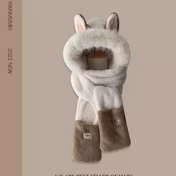 Флисовый теплый шарф, комплект из трех предметов, женский осенне-зимний пушистый утепленный шарф, осенне-зимняя шапка average size серый