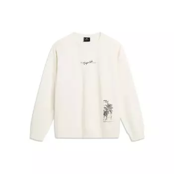 Флисовый теплый свободный свитер с принтом букв серии Li Ning Wade, толстовка унисекс, разноцветная, кремово-белая AWDT931-2 L