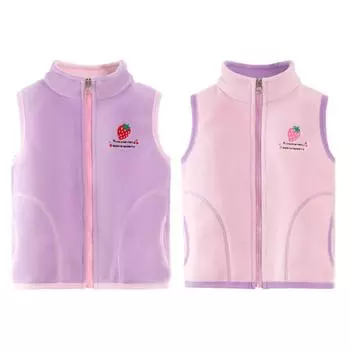 Флисовый теплый жилет на молнии для девочек от 1 до 7 лет, милый жилет с вышивкой клубники 90