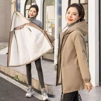 Флисовый утолщенный средний и длинный тренчкот женский новый осенне-зимний корейский вариант маленькое хлопковое пальто женское tide ins M 80-50 kg