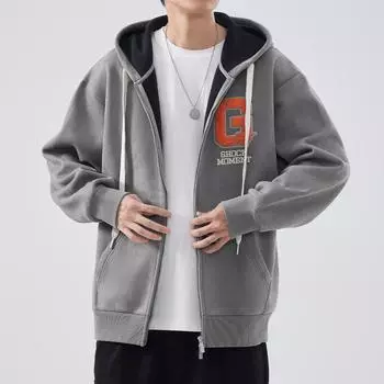 Флисовый утолщенный свитер мужской осенне-зимний американский с капюшоном австрийский флис серый топ пальто L