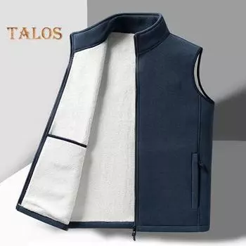 Флисовый жилет, пальто, воротник-стойка, безрукавка, с бархатным внутренним слоем, застежка-молния, карманы, утеплитель, жилет, куртка 3XL синий